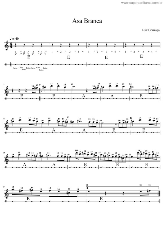 Partitura da música Asa Branca v.42