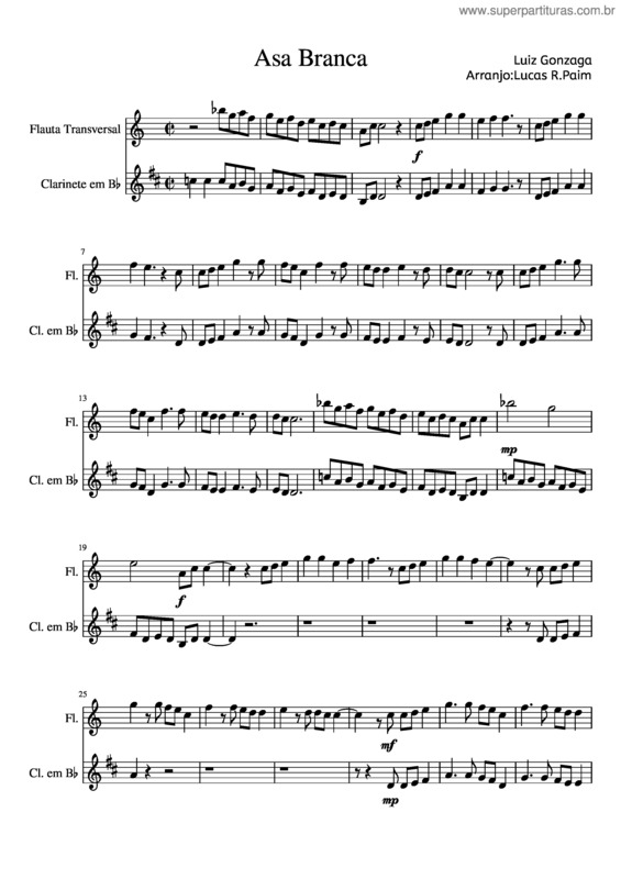 Partitura da música Asa Branca v.44
