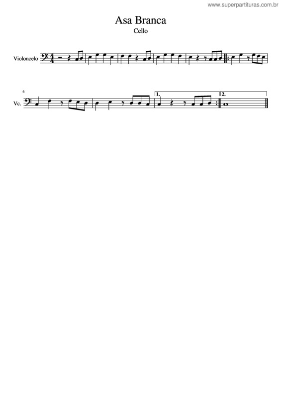 Partitura da música Asa Branca v.45