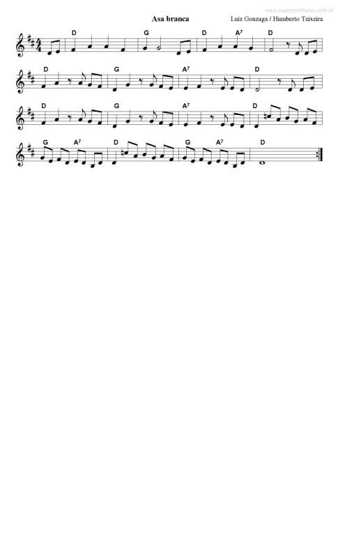 Partitura da música Asa Branca v.5