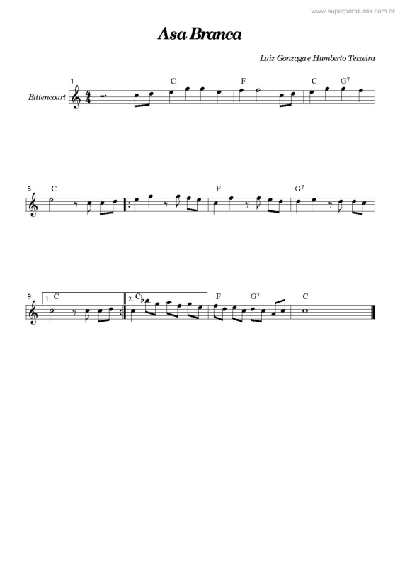 Partitura da música Asa Branca v.7