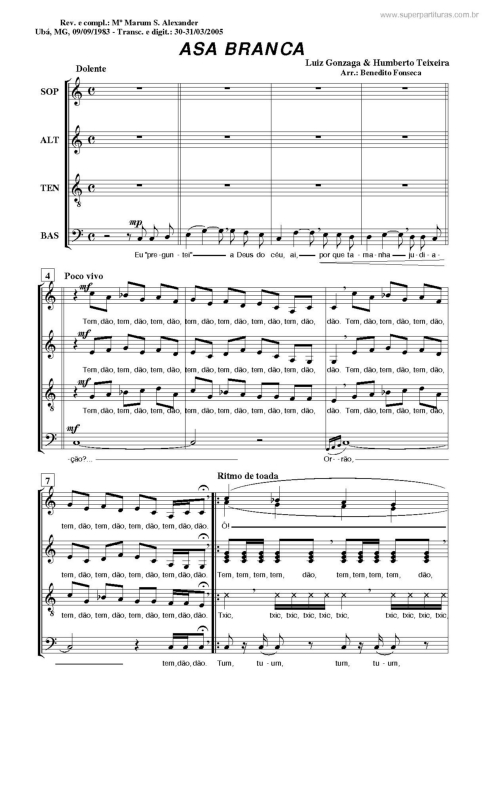 Partitura da música Asa Branca v.8