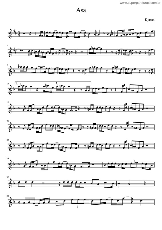 Partitura da música Asa Djavan Aula Pollaco