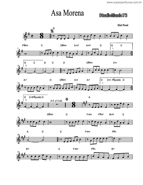 Partitura da música Asa morena v.2