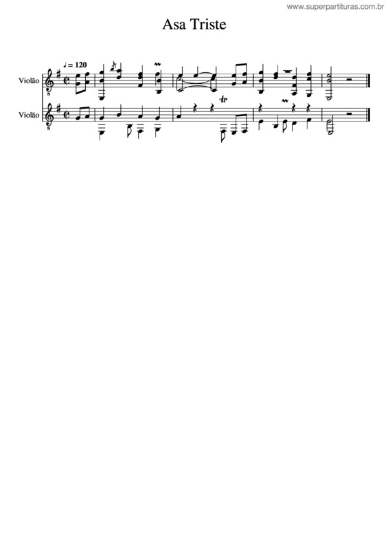 Partitura da música Asa Triste