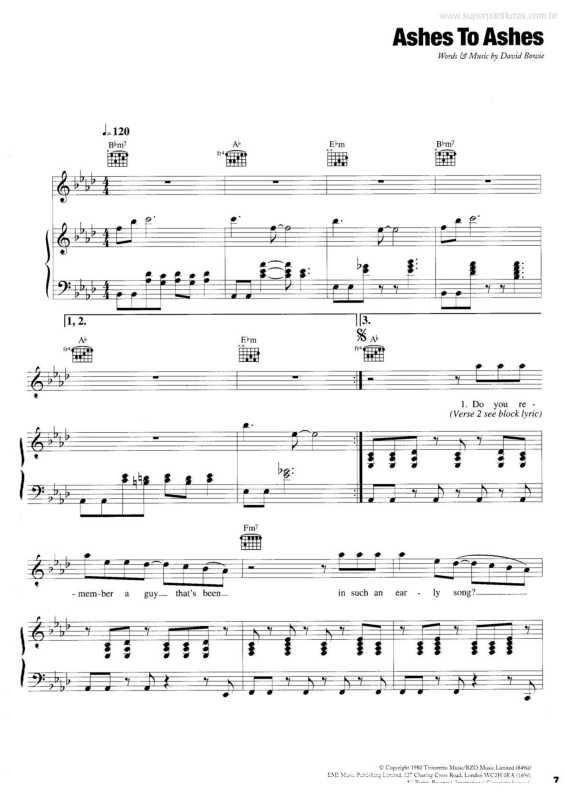 Partitura da música Ashes to Ashes