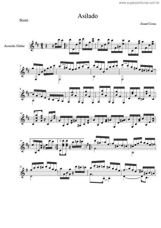 Partitura da música Asilado