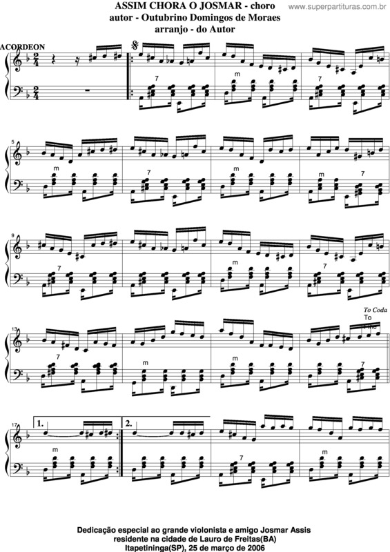 Partitura da música Assim Chora O Josmar v.4