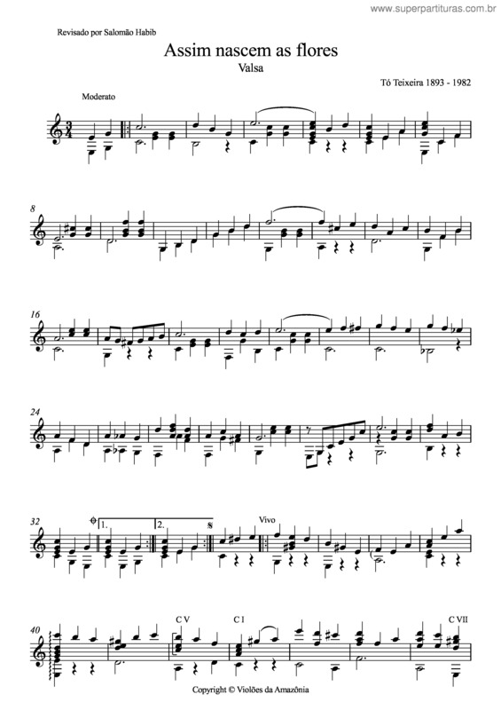 Partitura da música Assim nascem as flores