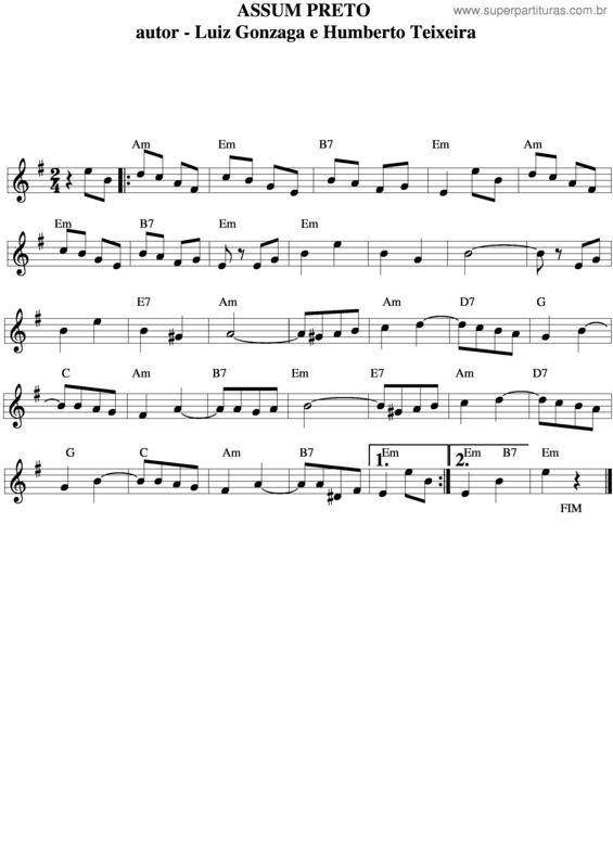 Partitura da música Assum Preto v.2