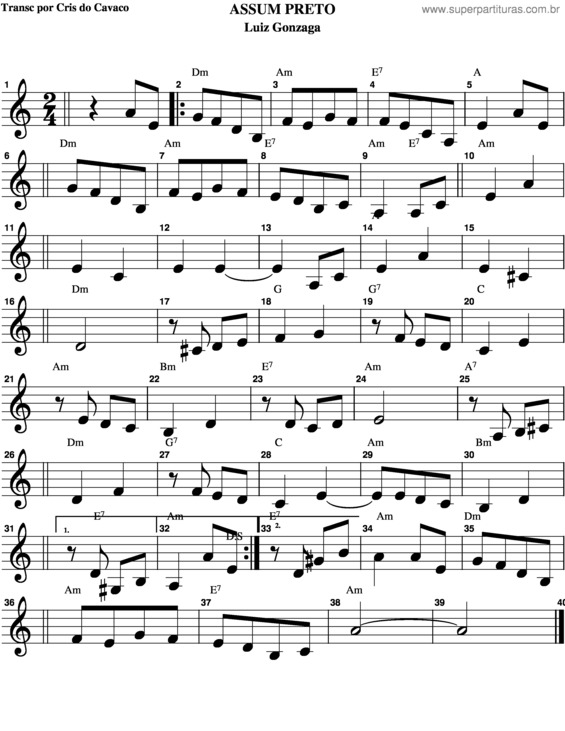 Partitura da música Assum Preto v.3