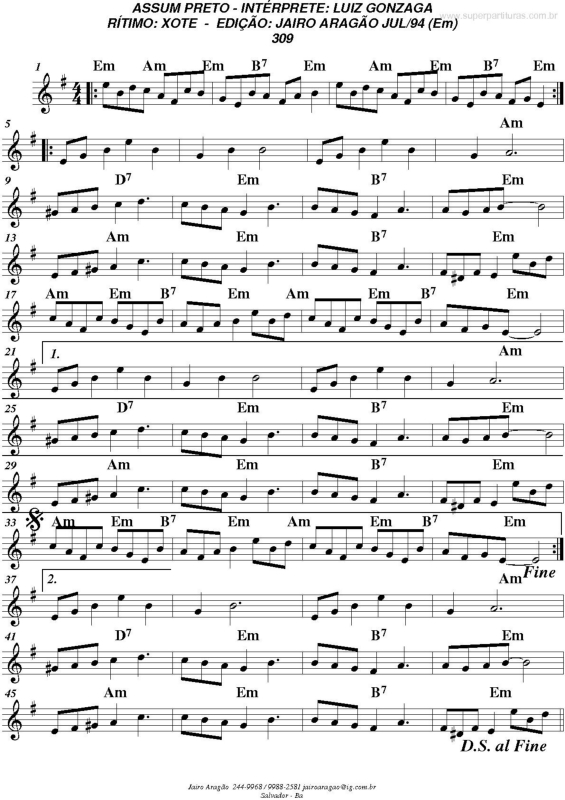 Partitura da música Assum Preto