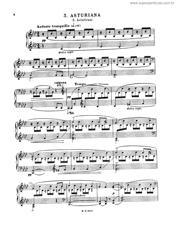 Partitura da música Asturiana