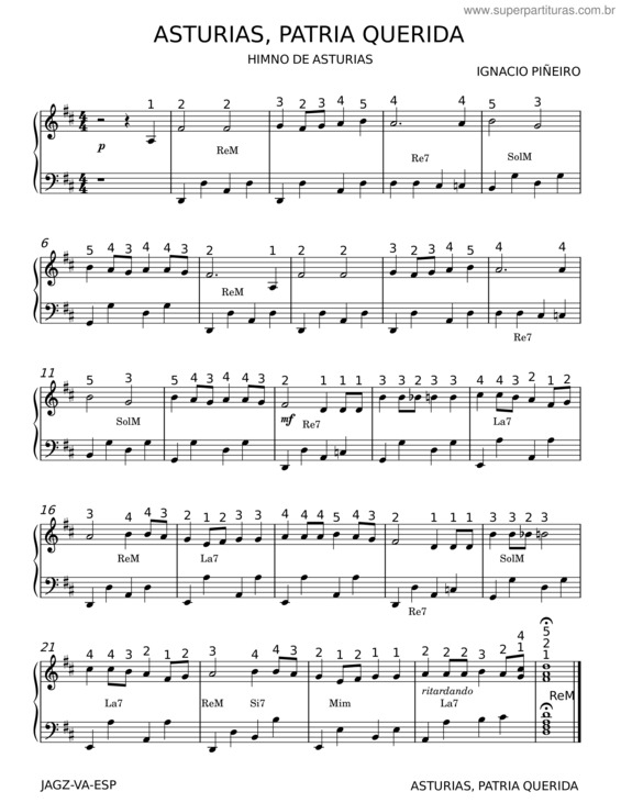 Partitura da música Asturias Patria Querida – Música De Tuna