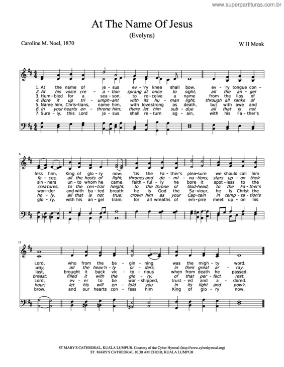 Partitura da música At The Name Of Jesus