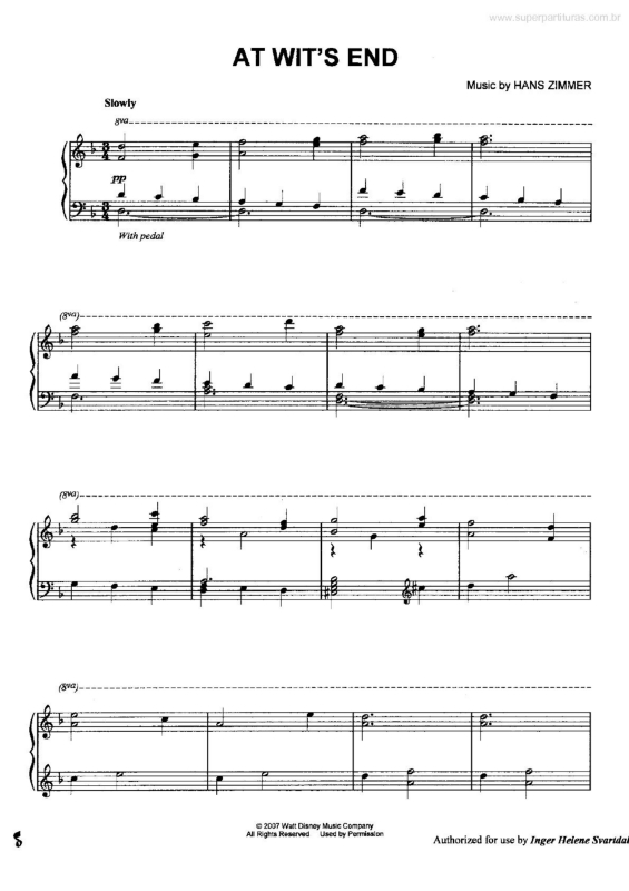 Partitura da música At Wit`s End (Piratas do Caribe -Pirates of the Caribbean)