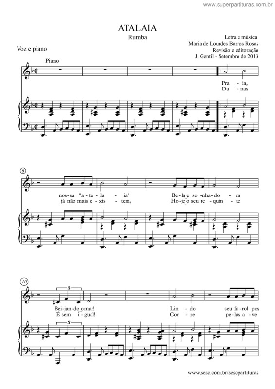 Partitura da música Atalaia