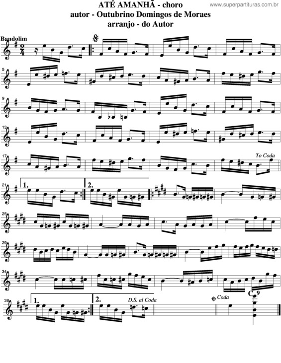 Partitura da música Até Amanhã