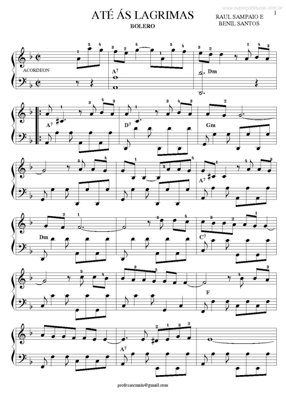 Partitura da música Até ás Lagrimas