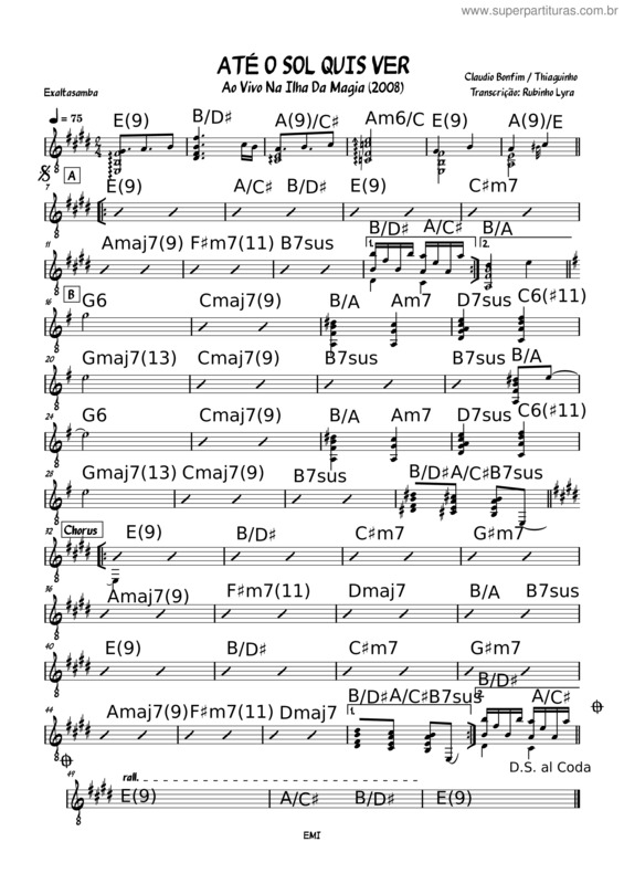 Partitura da música Até O Sol Qui Ver