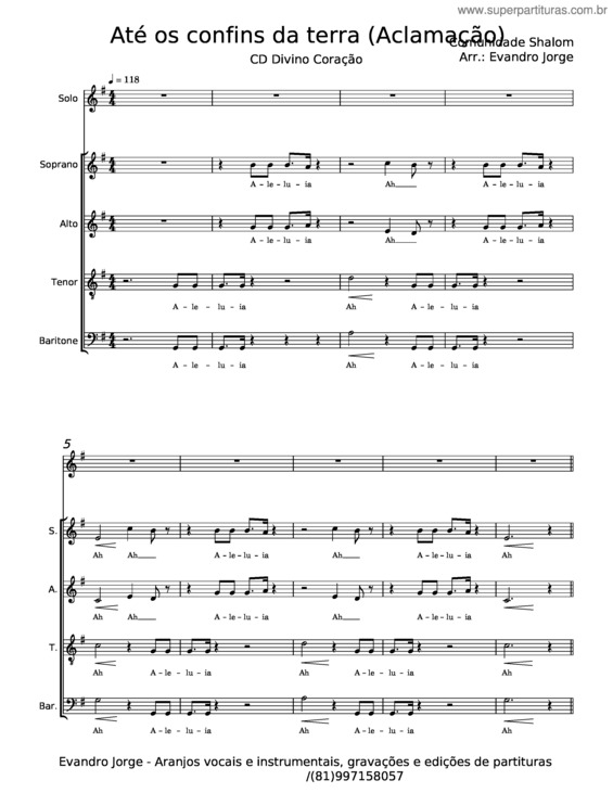 Partitura da música Até Os Confins Da Terra – Comunidade Católica Shalom