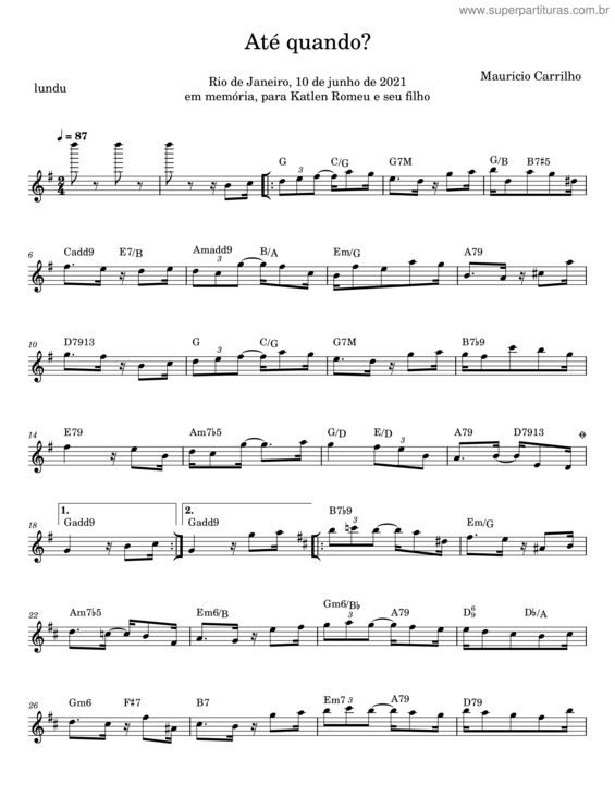 Partitura da música Até Quando? – Mauricio Carrilho