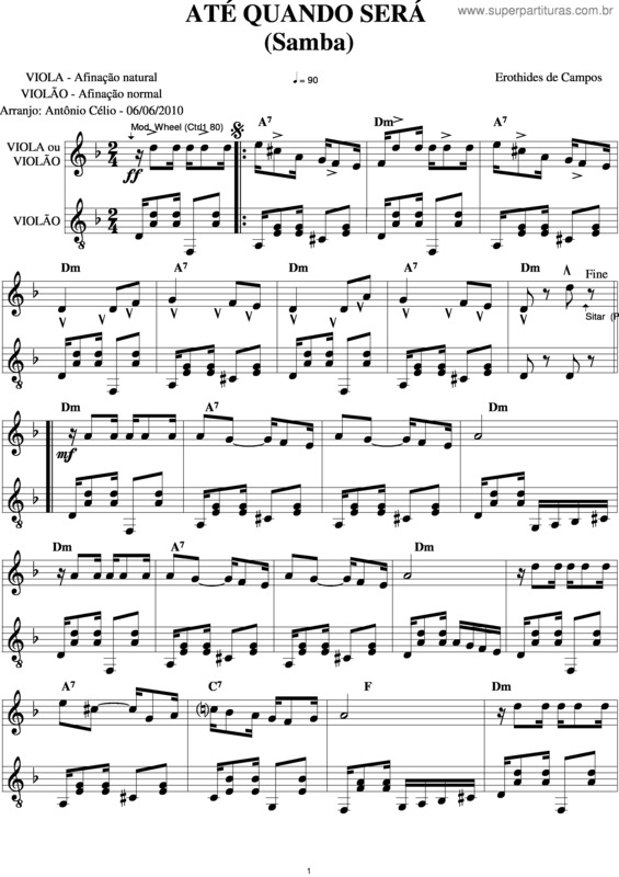 Partitura da música Até Quando Será v.2