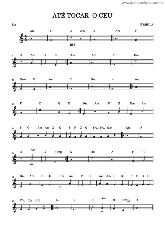 Partitura da música Até Tocar  O Ceu