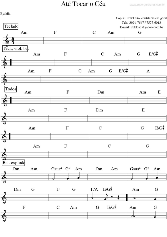 Partitura da música Até Tocar o Céu v.2