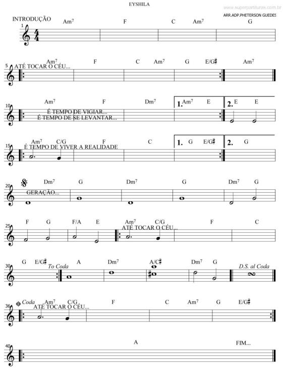 Partitura da música Até Tocar o Céu