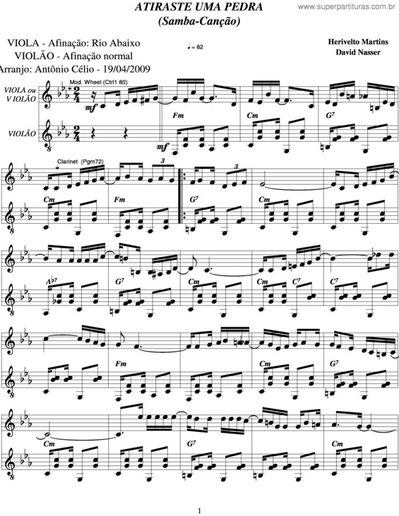 Partitura da música Atiraste Uma Pedra