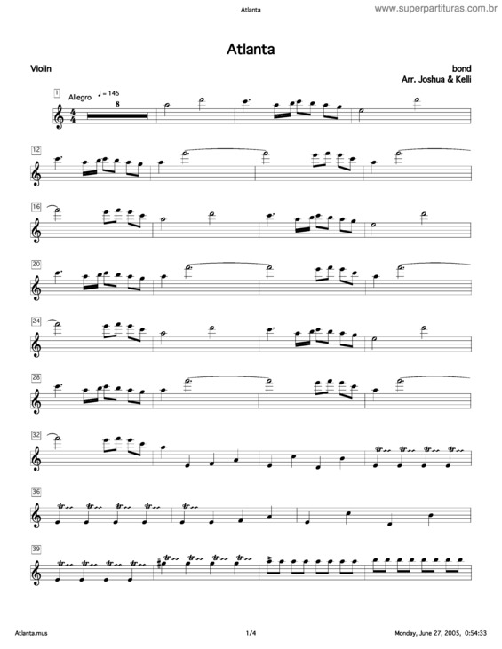 Partitura da música Atlanta