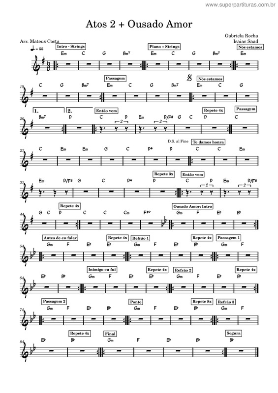 Partitura da música Atos 2 + Ousado Amor