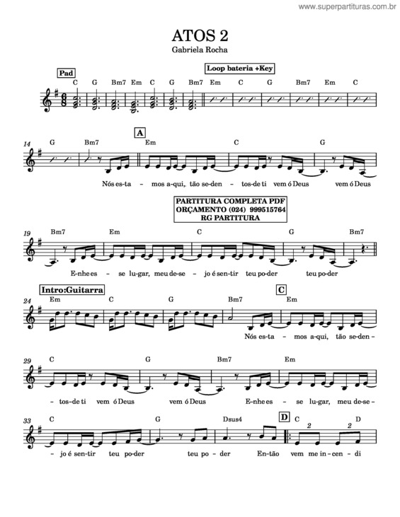 Partitura da música Atos 2 – Gabriela Rocha v.3
