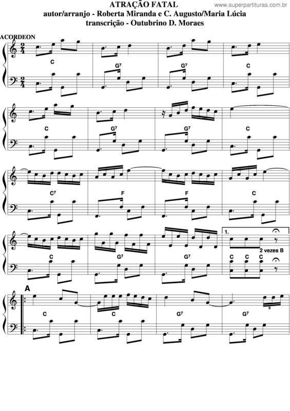 Partitura da música Atração Fatal v.2