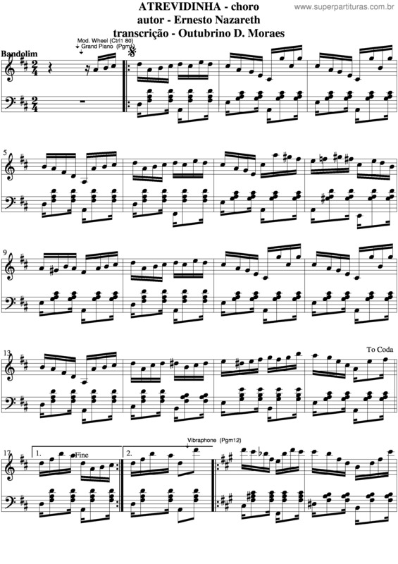 Partitura da música Atrevida