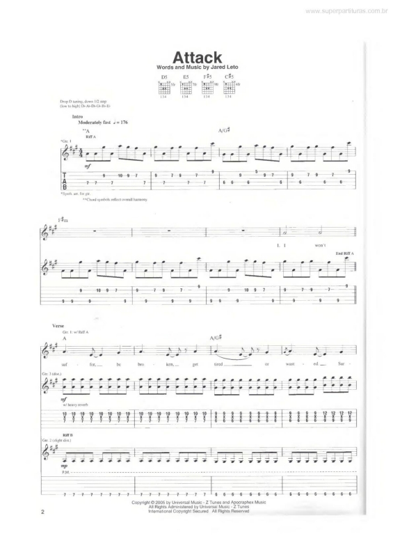 Partitura da música Attack