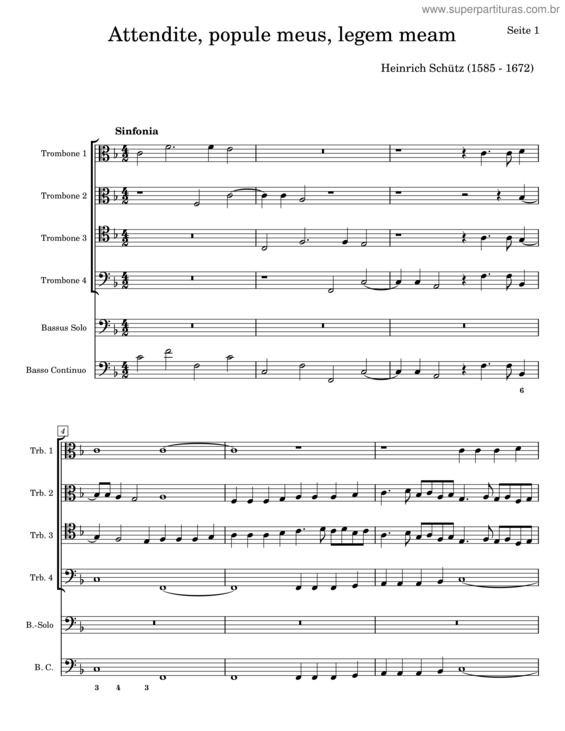 Partitura da música Attendite Popule Meus Legem Meam, Swv 270 – Heinrich Schütz