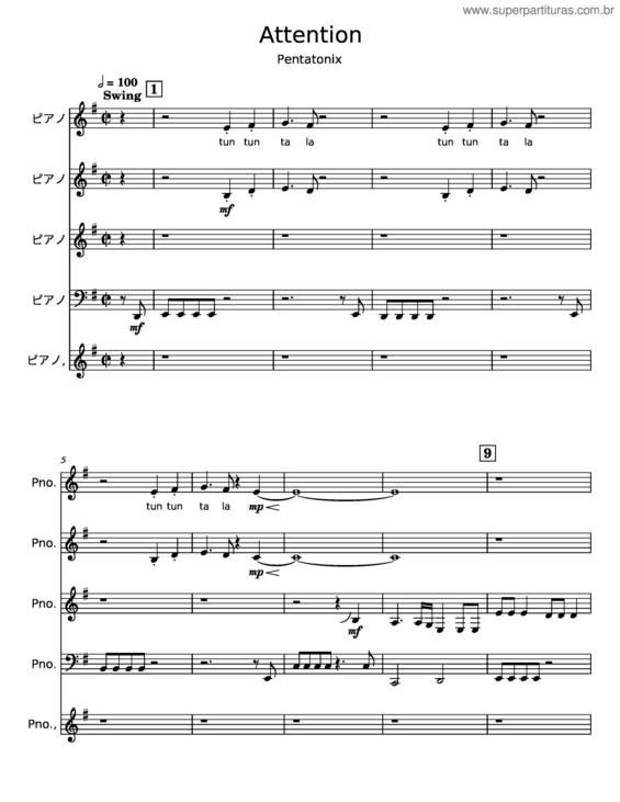 Partitura da música Attention – Pentatonix