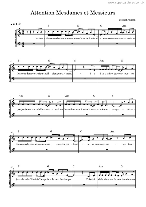 Partitura da música Attention Mesdames Et Messieurs – Michel Fugain Attention Mesdames Et Messieurs