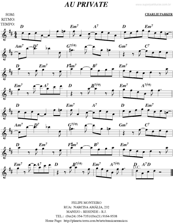 Partitura da música Au Private