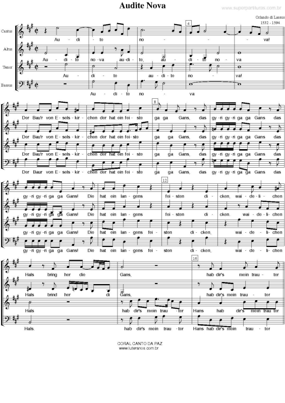 Partitura da música Audite Nova