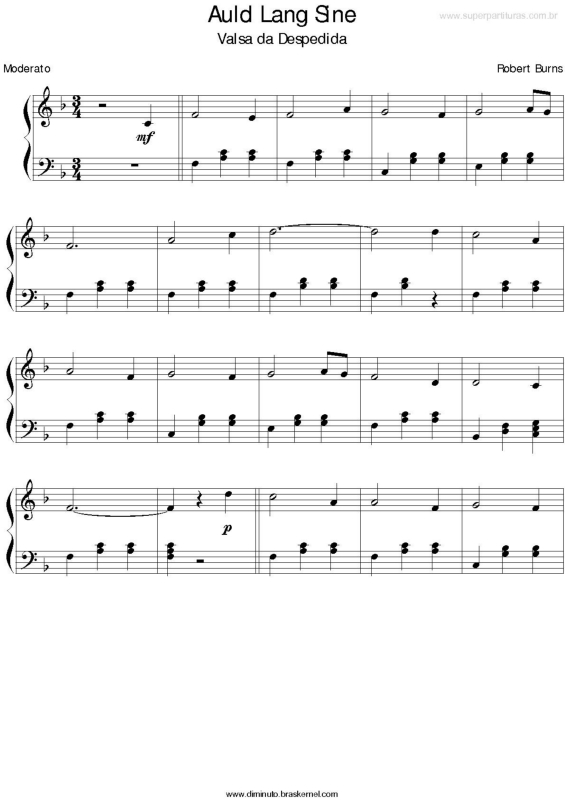 Partitura da música Auld Lang Sine