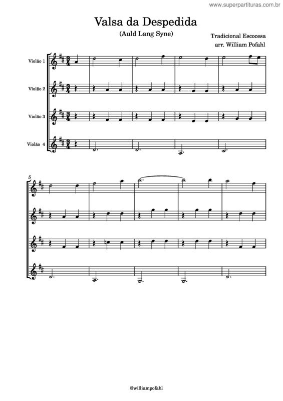 Partitura da música Auld Lang Syne – Tradicional Valsa Da Despedida