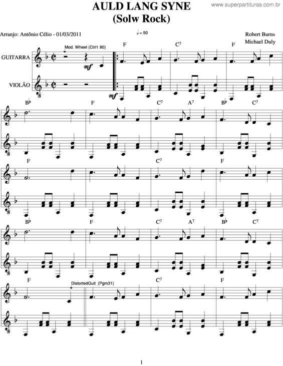 Partitura da música Aulg Lang Syne