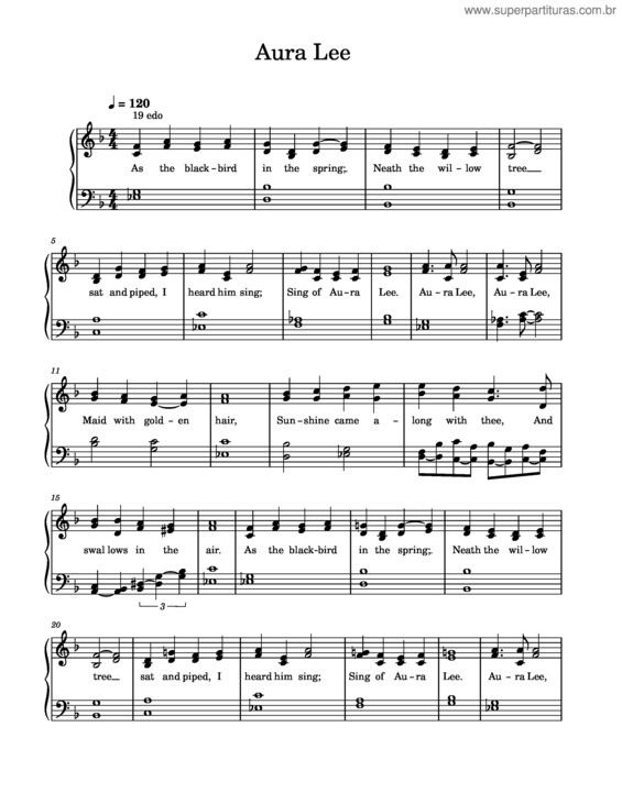 Partitura da música Aura Lee v.2