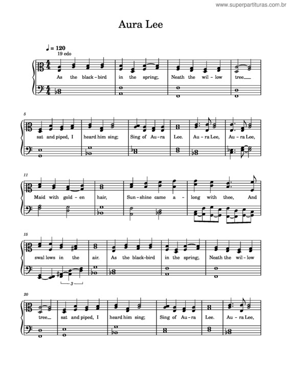 Partitura da música Aura Lee v.3