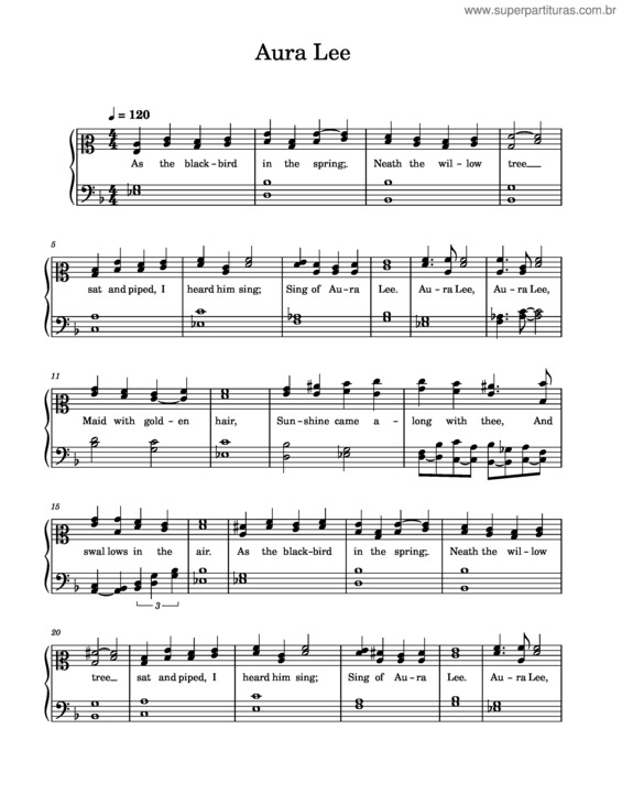 Partitura da música Aura Lee