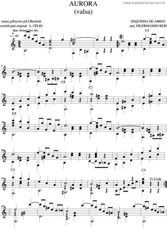 Partitura da música Aurora 