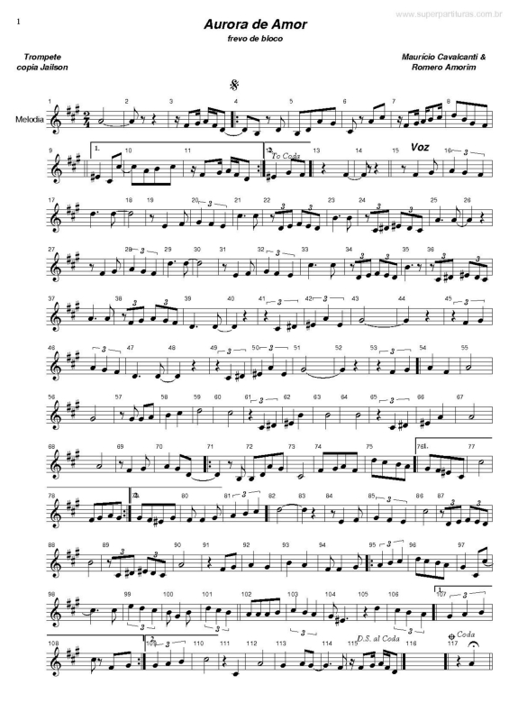 Partitura da música Aurora de Amor